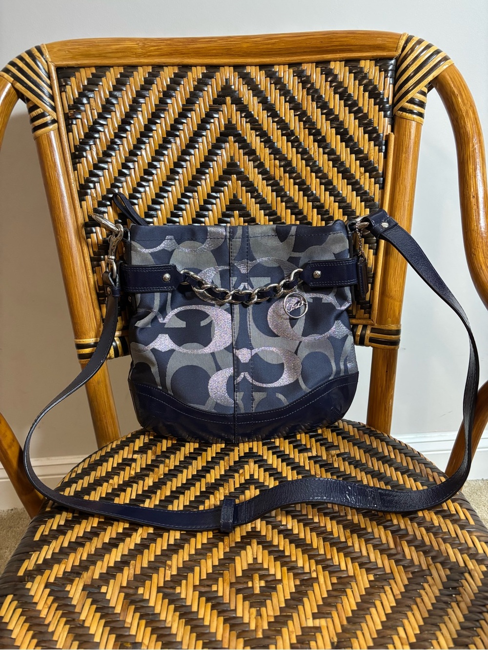 Coach F19820 Moto Optic Metallic Chain Shoulder Bag Y2K Hobo Purse